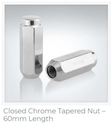 Closed Chrome Tapered Nut 60mm Length.
