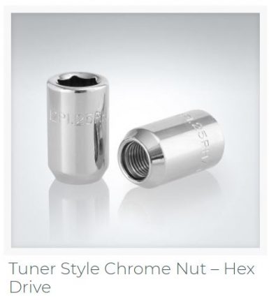 Tuner Style Barrel Chrome Nut with Hex Drive.